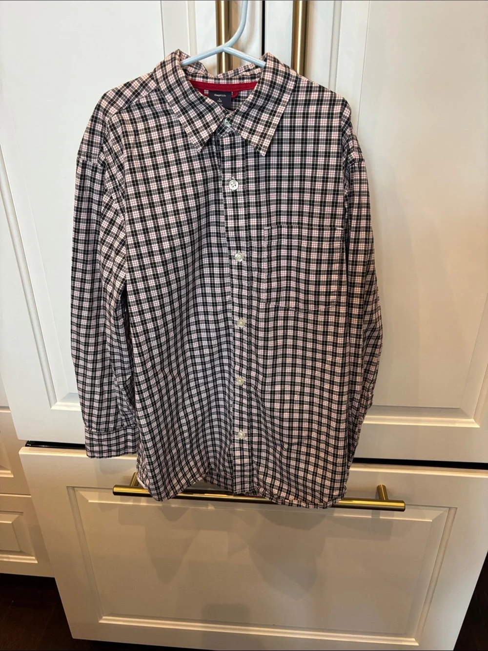 GAP boys red  and Black Plaid Button-Down Shirt